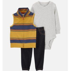 NWT. CARTER'S Baby Boys Yellow/Blue Stripes Vest 3-Pc Set
